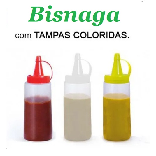 Bisnaga Plástica Transparente com Tampa Colorida Catchup Maionese  Mostarde 200ml