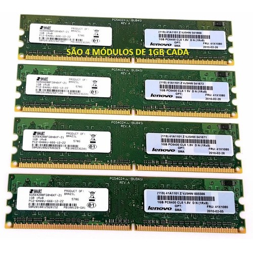 Smart Lenovo Ddr2 800mhz Pc2-6400 Kit 4 módulos de 1GB cada