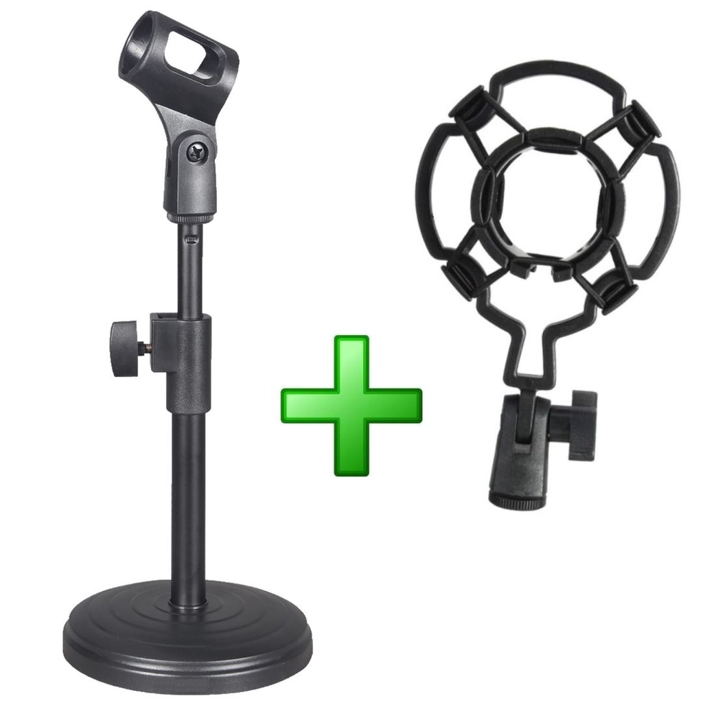 Tripé Pedestal Suporte Para Microfone De Mesa + Shock Mount Aranha Studio
