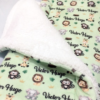 Coberto Duplo Bebê Manta Carneirinho Safari Verde com Nome