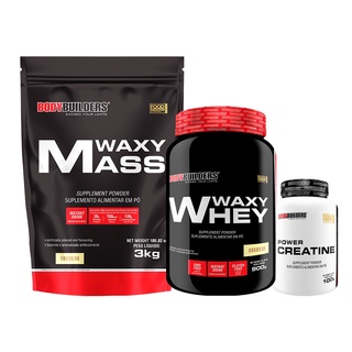 Kit Suplemento em Pó Hipercalórico Waxy Mass 3Kg + Whey Protein Waxy Whey Pote 900g + Power Creatina 100g - Recuperação Rápida e Ganho de Massa Muscular - Bodybuilders