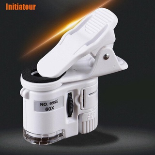Iniciador > 60X Mini Clip De Telefone Móvel Universal Led Luzes Microscópio Lupa De