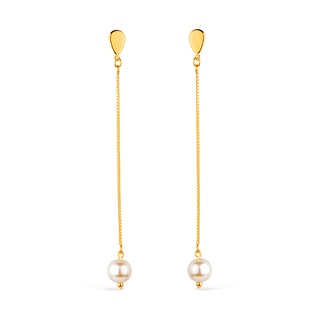 Brinco Corrente de Pérola Banhado a Ouro 18K - Semi Joia de Luxo (BR 165)