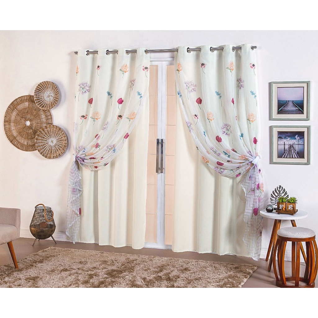 Cortina Oxford Com Voil  Estampado 280 X 230 (L x A) Decoração Sala Quarto em Oferta na Shopee
