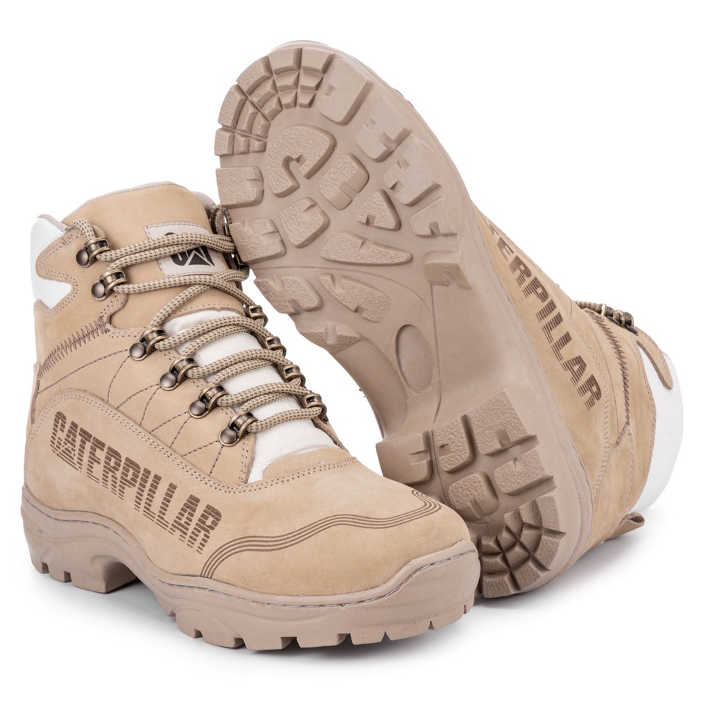 Bota Masculina Caterpillar Com Bico PVC Couro Cor Nude palmilha a