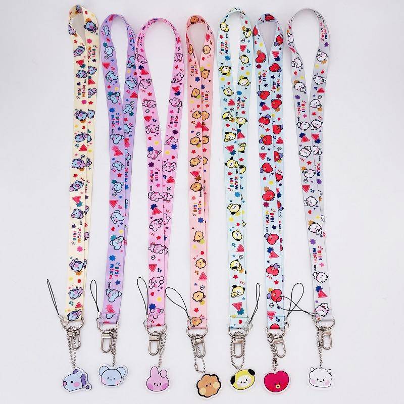 KPOP BTS BT21 Keychain Cordão Para Alça De Pescoço Chave ID Card Badge Holder Telefone Celular Pendurado Corda Cinto Chaveiro Cinta CHIMMY COOKY KOYA MANG RJ SHOOKY TATA