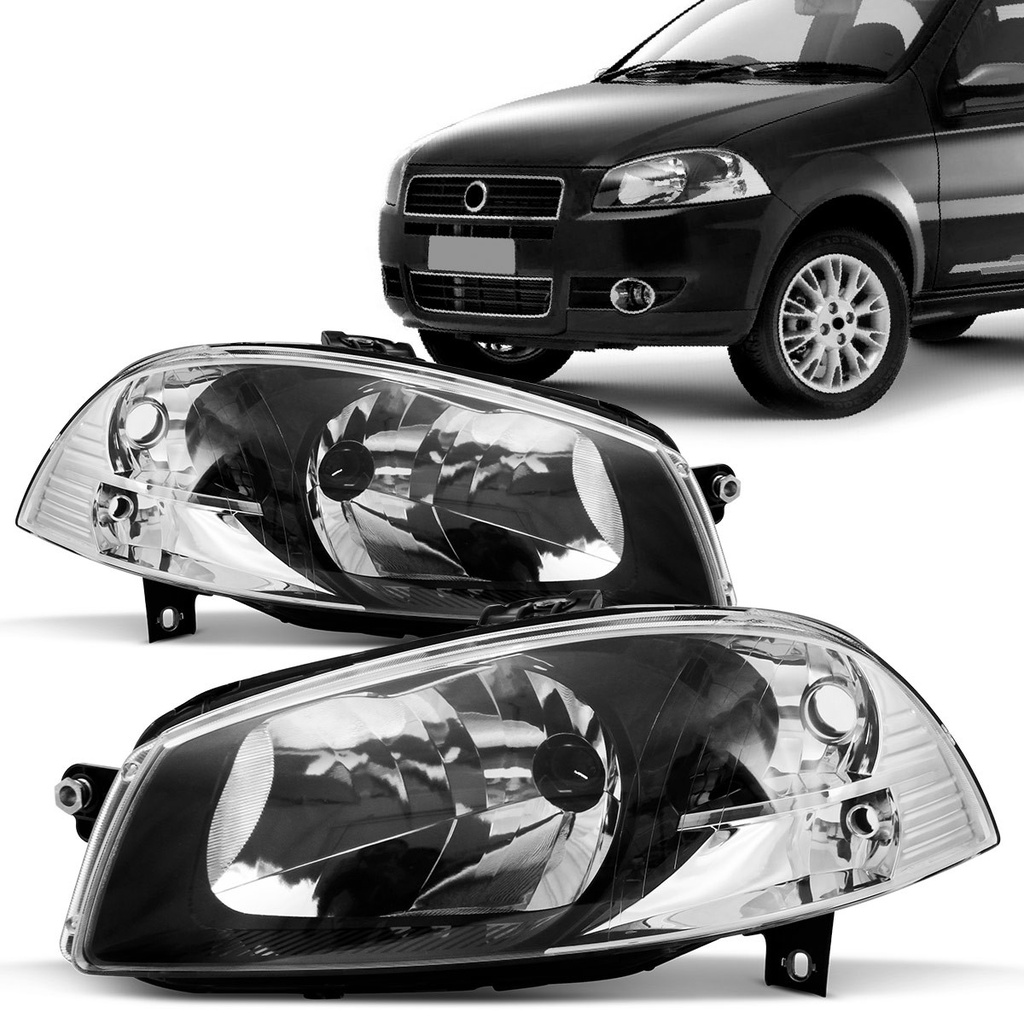 Par Farol Palio 2008 2009 Foco Simples Máscara Negra Aro Cromado em Oferta na Shopee