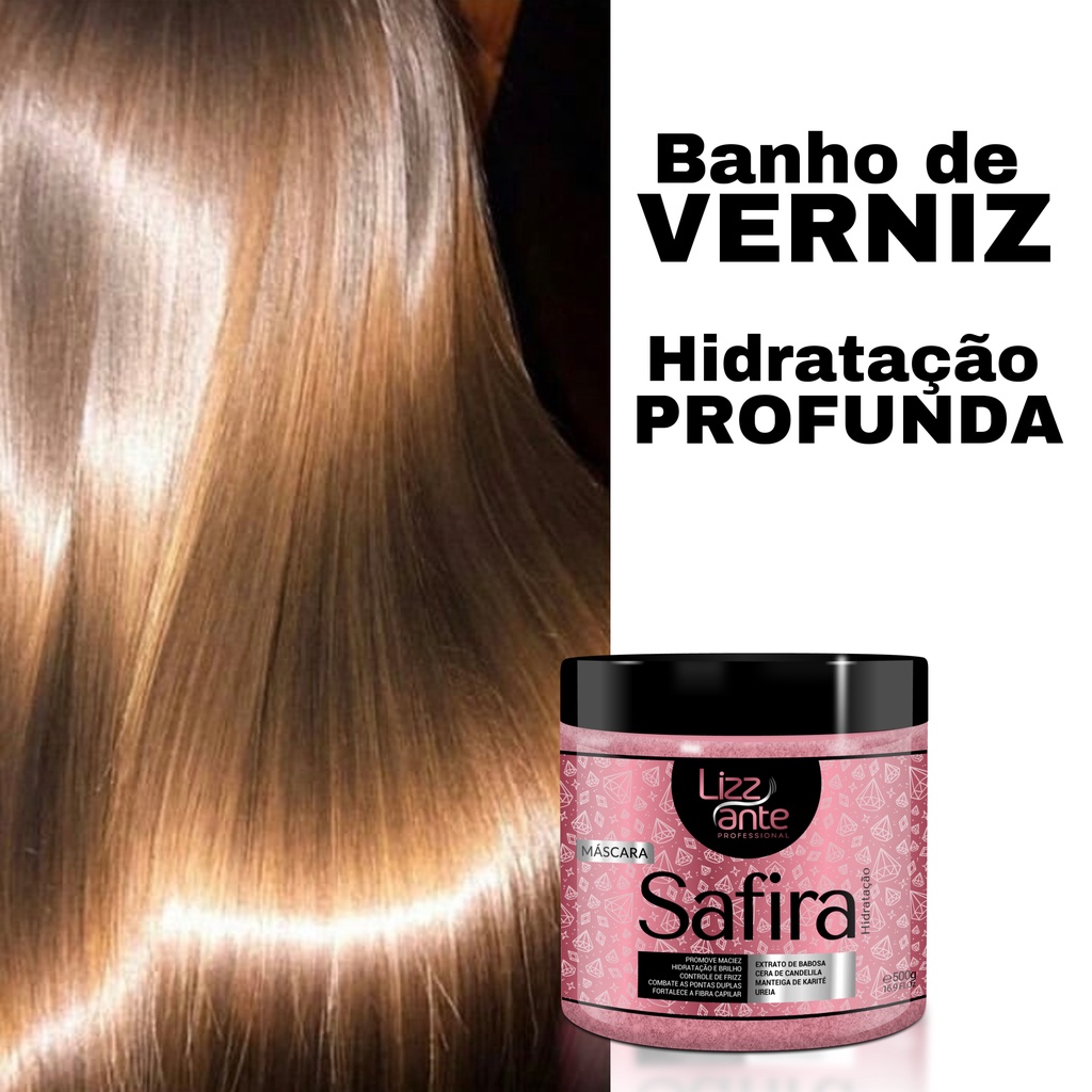 Máscara Safira 500g Lizz ante - Brilho Intenso - Hidratação Profunda - Combate Frizz e Pontas Duplas - Maciez - Leveza - Emoliencia - Fios Ressecados - Cabelo Macio - Fortalece Fibra Capilar - Babosa - Cera Candelila - Manteiga Karite - Ureia