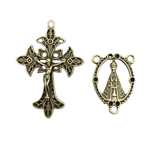 Kit c/ 25 Crucifixo + 25 Entremeio NSa Aparecida Ouro Velho em Oferta na Shopee