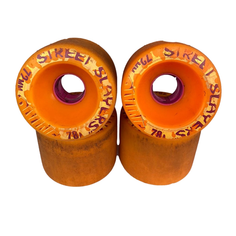 Roda Divine Street Slayers 72mm 78a Laranja Usada Longboard Skate 4 Rodas + Adesivo de Brinde