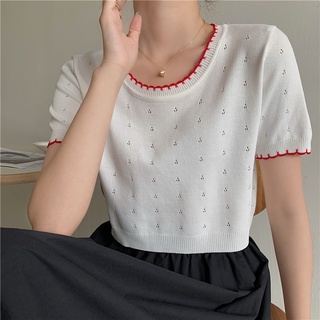 Topo De Malha Feminina Da Tripulação Corte Fino Manga Curta Casual Camiseta De Treino Yoga Top