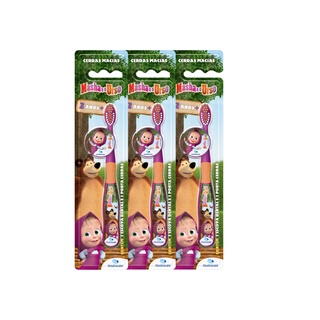 Kit escova de dente infantil Masha e o Urso 3 unidades
