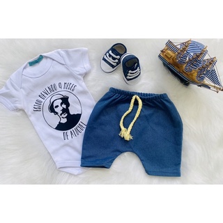 conjunto bebê menino com bermuda e body estampa divertida ( sapato não incluso)