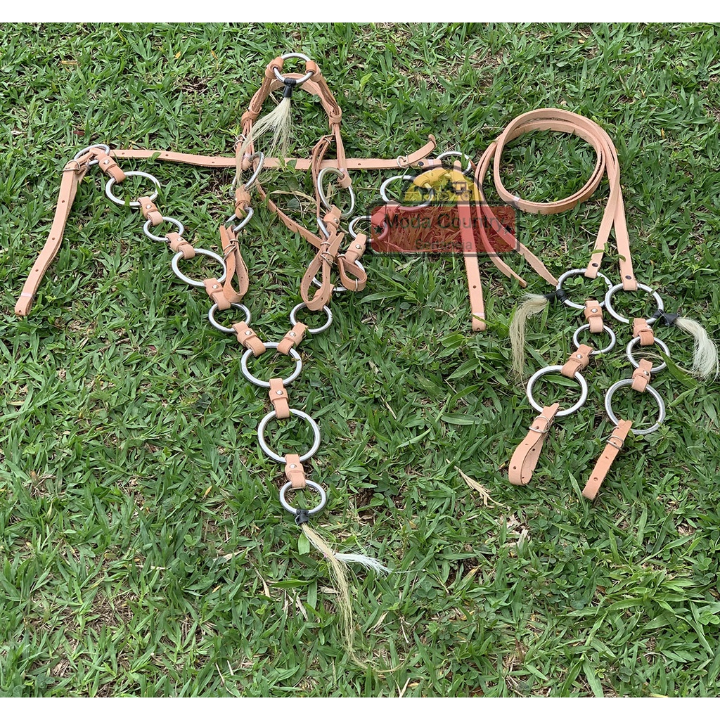 Traia de Frente Rédea Cabeçada Peitoral Couro Leg Argolas Crina Para Mula Cavalo Todas as Raças