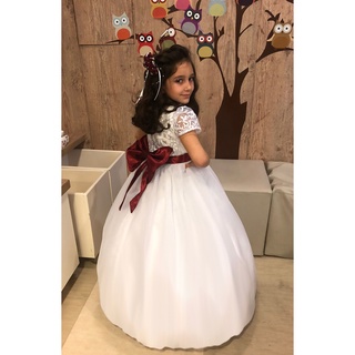 Vestido De Dama Formatura Florista Longo Com Manga E Luva
