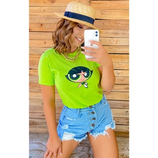 Camiseta Feminina T-Shirt Super Poderosa Personagem Docinho Verde