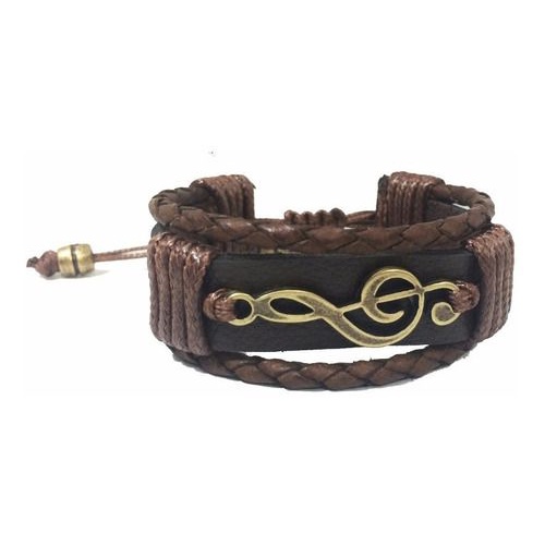 Pulseira Masculina Couro Clave De Sol Música Regulável