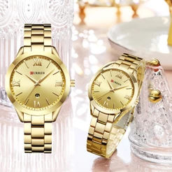 Relógio Feminino De Quartzo À Prova D'água Curren Com Pulseira De Aço Inoxidável Desbotada 9007 XA