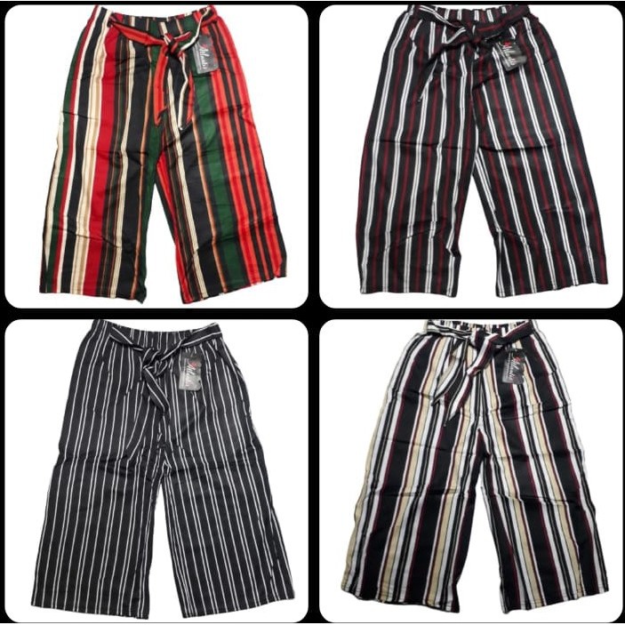Calça Feminina Pantacourt Listrada com Elástico e Cinta Amarrar em Oferta na Shopee