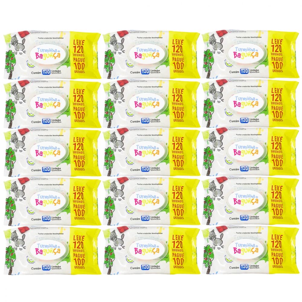Kit com 15 Toalhas Umedecidas Turminha da Bagunça Hipoalergênicas 120 Folhas