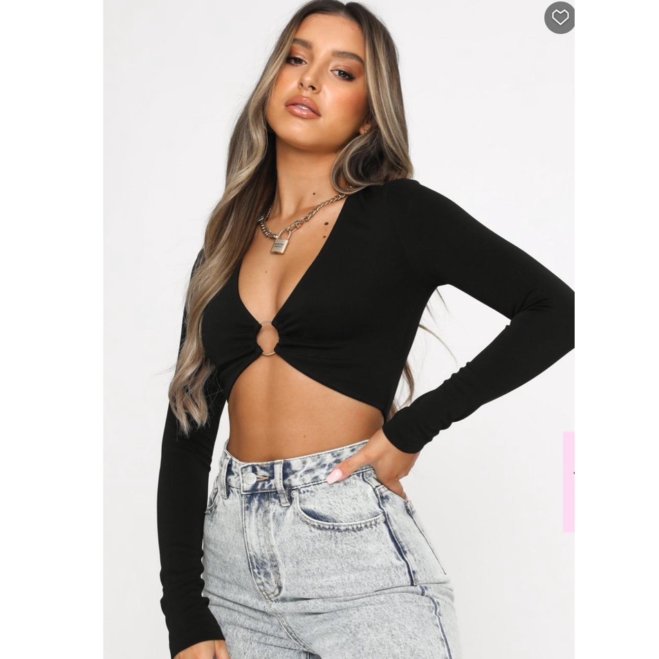 Cropped argola manga longa blusa feminina top blogueira cropped gringa decote v