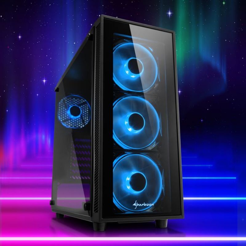 Gabinete Gamer Sharkoon TG4 Blue sem Fonte, Mid Tower, USB 3.0, 4 Fans, Preto com Lateral em Vidro