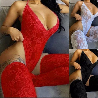 Traje De Lingerie Erótica Sexy Com Renda Roupa Feminina Noite Sem Costas Tentação Body + Meias