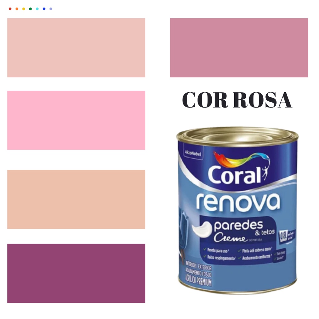 Tinta de Parede Acrílica Coral Cor Rosa 800ml Lavável Premium Antimofo