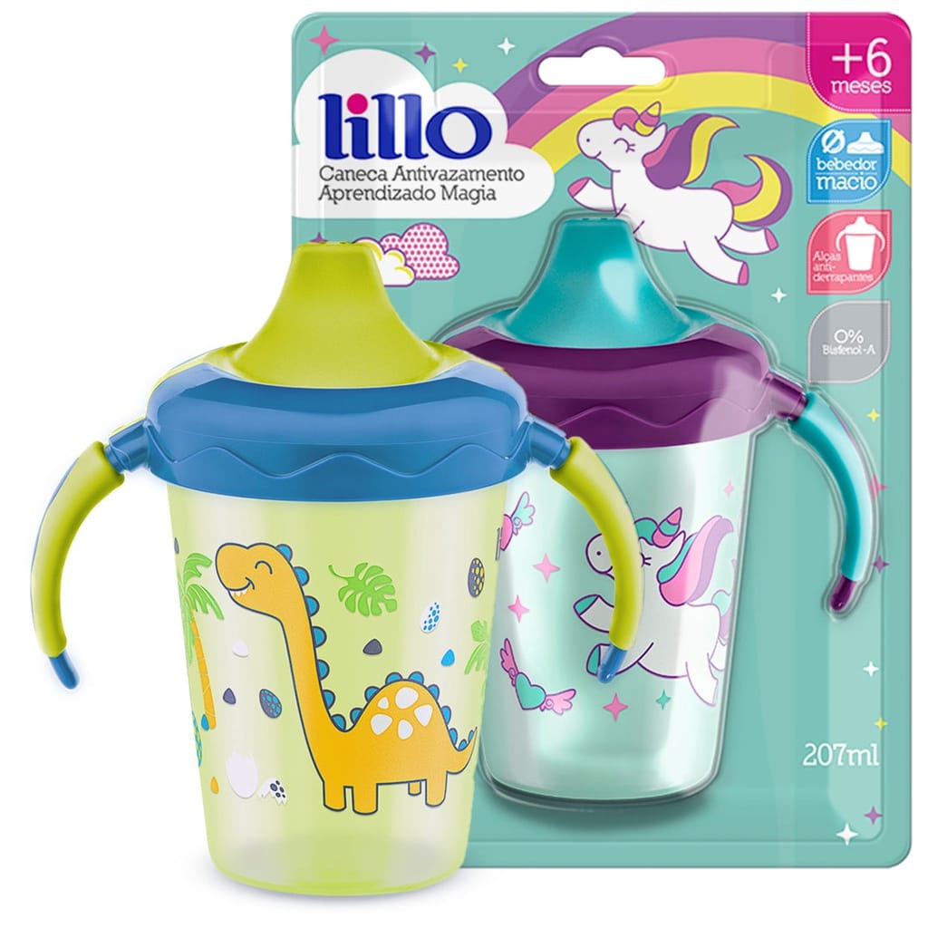 Copo Caneca Bebê Infantil Treinamento Transição Antivazamento Aprendizado 207ml Magia Lillo