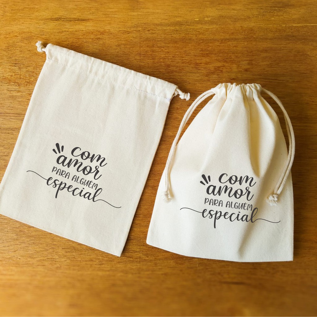 Saquinho de algodão 5 unid. "Com amor para alguém especial" em Oferta na Shopee