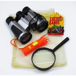 kit Detetive Infantil Binóculo Lanterna e Lupa Festa Brinquedos