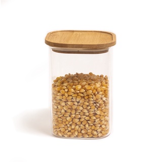 Pote De Vidro De Mantimentos 1100ml C/ Tampa De Bambu Oikos