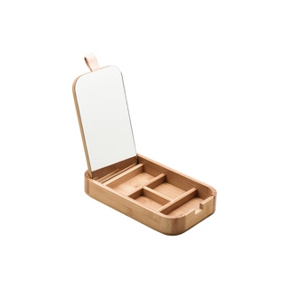 Porta joias de Bambu com espelho Organizador de bijuterias e maquiagem 25x14cm - Oikos