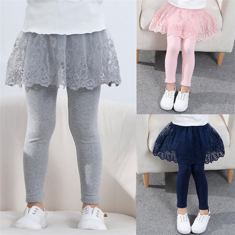 2021 Algodão Baby Girls Leggings Calças De Saia Princesa De Renda Primavera Outono Crianças Fina Para 2-7 Anos Roupas Infantis