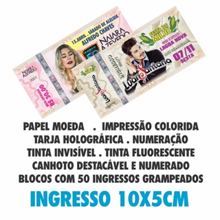 Kit 200 Ingresso Papel Moeda tam 10x5 Personalizado em Oferta na Shopee