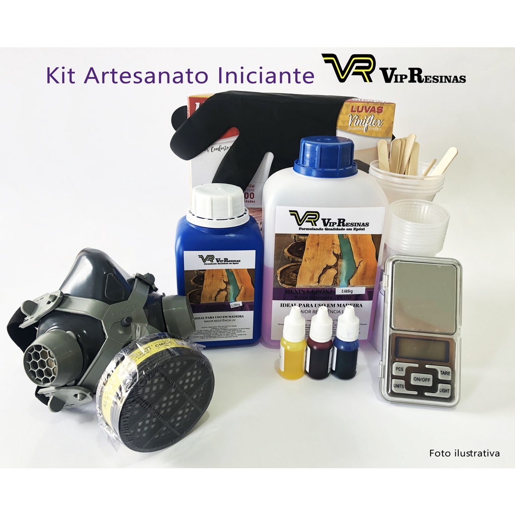 Kit Artesanato Iniciante Resina VR100 1Kg com proteção UV - Vip Resinas