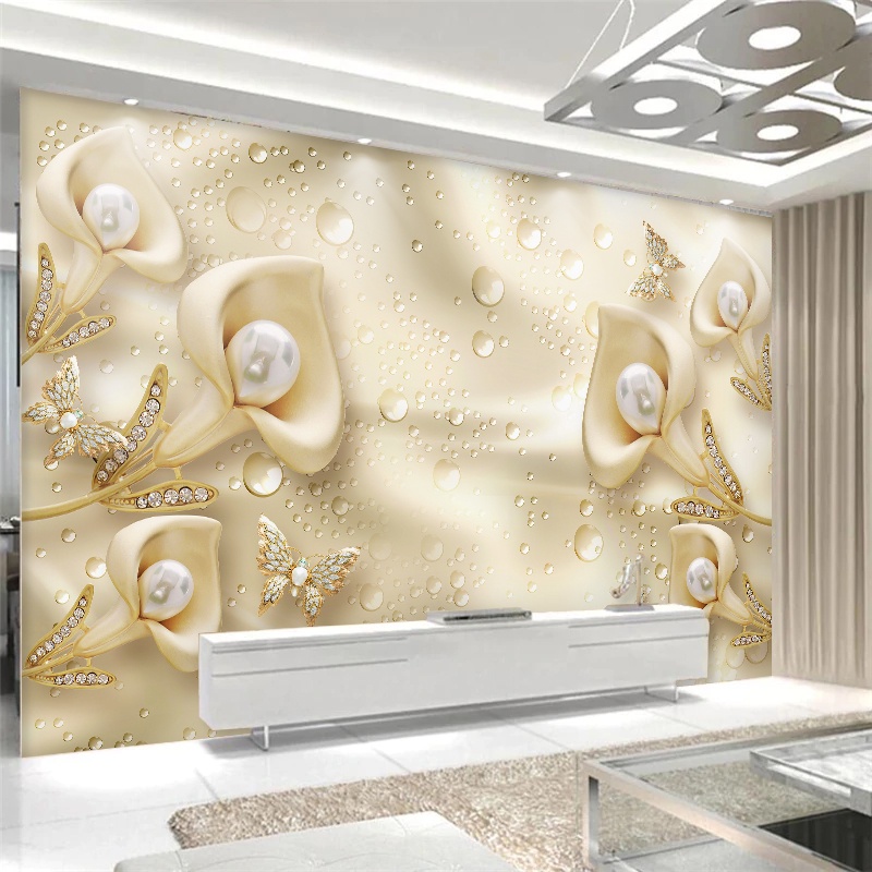 Papel de Parede Flores Douradas Estilo 3D Decora Quarto Sala e Salão m² |  Shopee Brasil