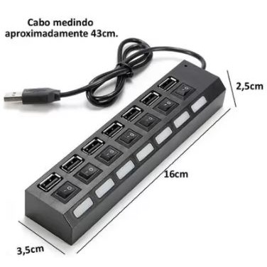 Hub 2.0 Adaptador Extensor Carregador Usb Led Chave Seletora 4 portas e 7 portas