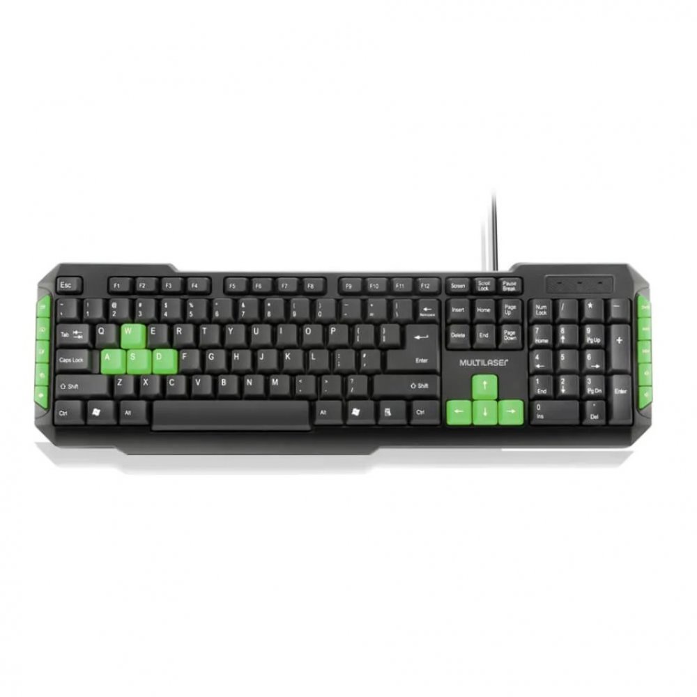 Teclado Gamer Com Hotkeys Multimidia Preto/Verde Multilaser - TC201