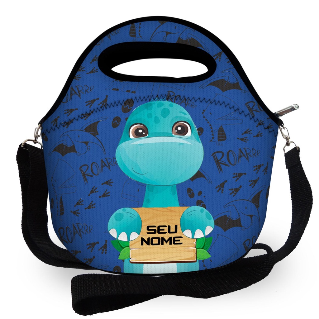 Super Bolsa Lancheira Térmica Escolar - Dinossauro Personalizado com Nome