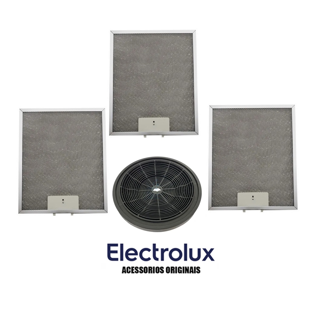 KIT 3 FILTROS ALUMINIO + 1 CARVAO DEPURADOR ELECTROLUX DE80X