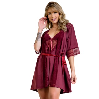 Kit Camisola sem Bojo mais Robe Microfibra e Renda Moda Feminina | 845.850 em Oferta na Shopee
