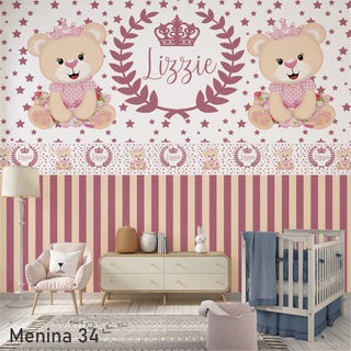 Papel De Parede Infantil Ursa Provençal Com Nome M²