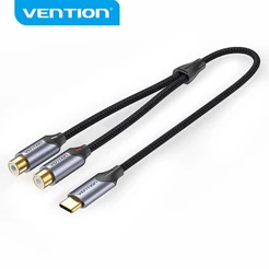Venção De Cabo Tipo C Para 2rca Hi-Fi Usb-C Macho Para Macho Para Amplificador De Potência De Alto Falante