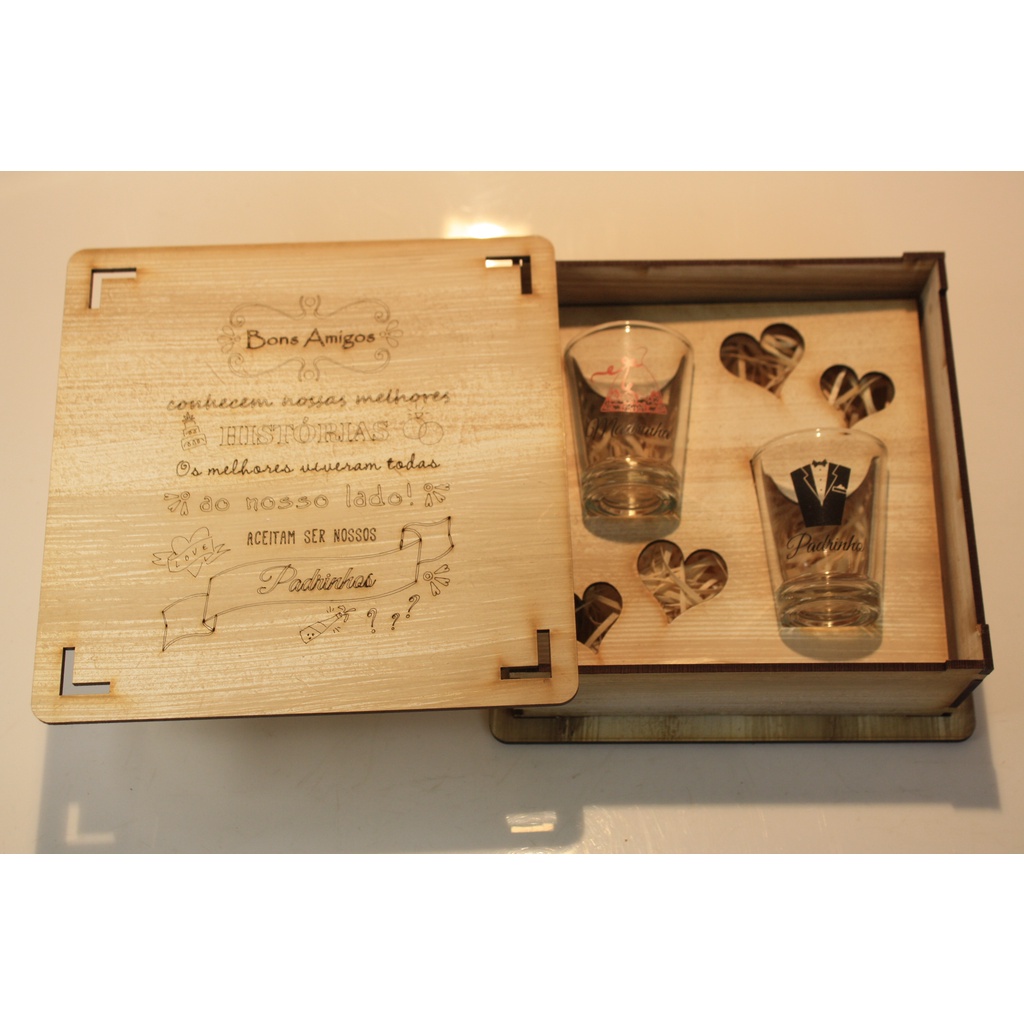 Casamento Padrinhos Caixa Convite Rústica Convite Histórias copos shot vidro padrinho e madrinha em Oferta na Shopee
