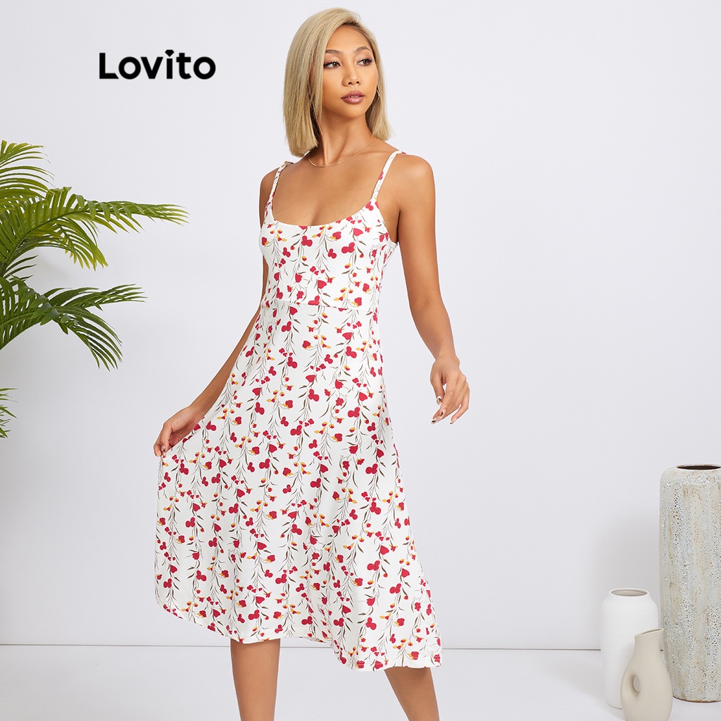 Lovito Vestido Casual Floral Costas Abertas Sem Ombros Rodado L18X234(Branco)