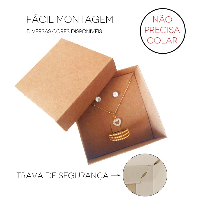 100 Caixa Caixinha para Bijuteria Semijoia Joia Presente Lembrancinha em Papel Reciclado Kraft com Berço