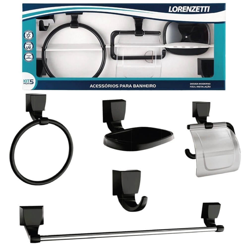 Acessórios para Banheiro Lorenzetti Quadra 05 Peças Preto em Oferta na Shopee