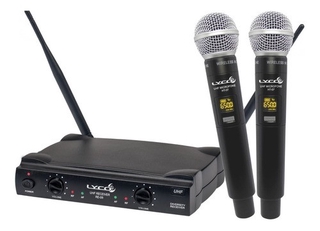 Microfone Sem Fio Duplo De Mão UHF Lyco Uh08mm Profissional Frequência Variável