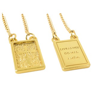 Escapulário Masculino Proteção Corrente Longo Dourado folheado aço inoxidável